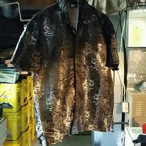 Men's casual button down shirt black with silver